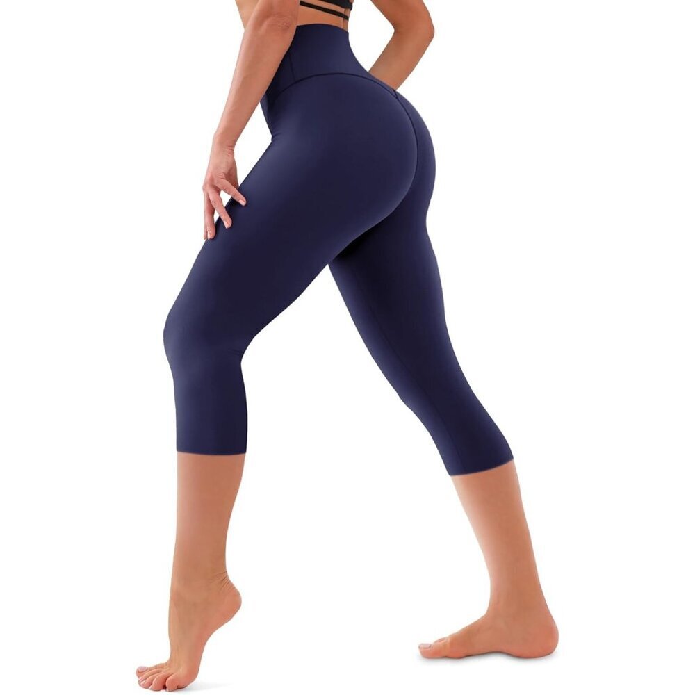 Women's Capri Navy Blue Tummy Control Through Workout Yoga High Waisted Legging